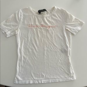 Salvatore Ferragamo white tee shirt with light pink lettering